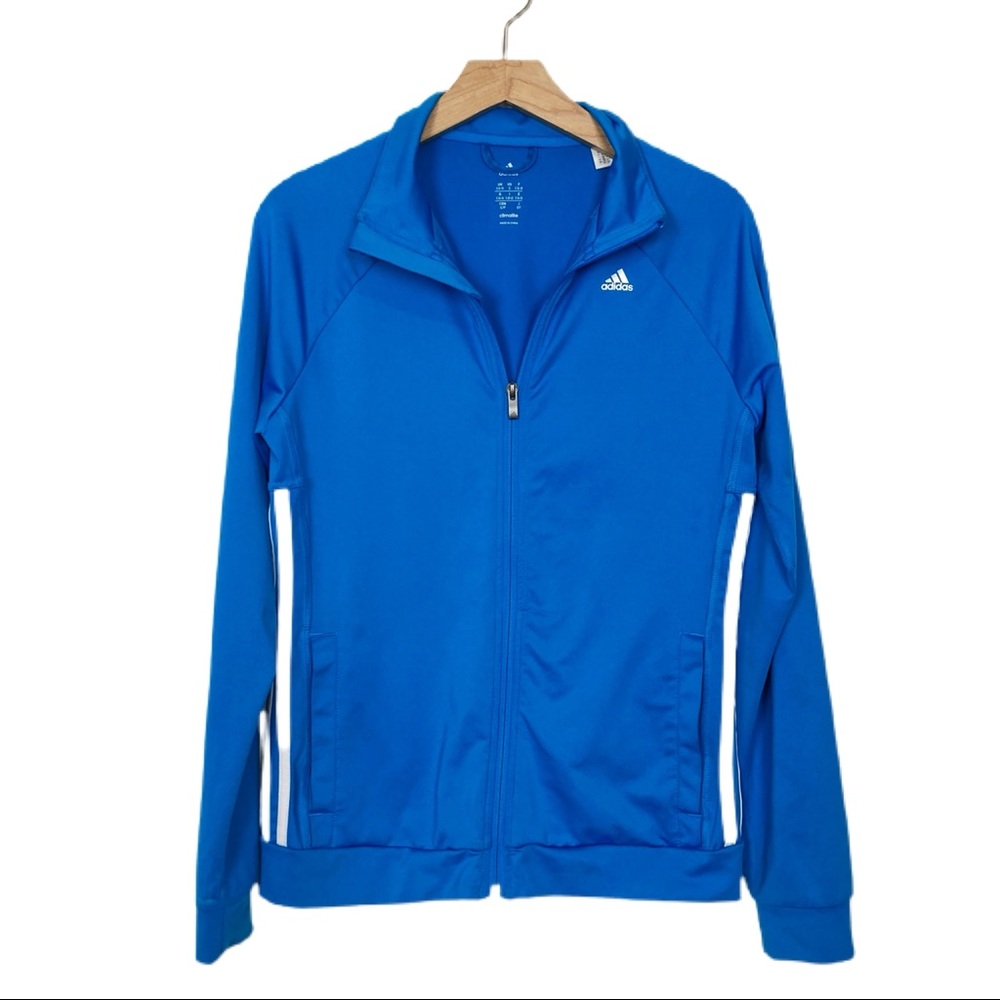 Adidas climalite zip up track jacket blue white